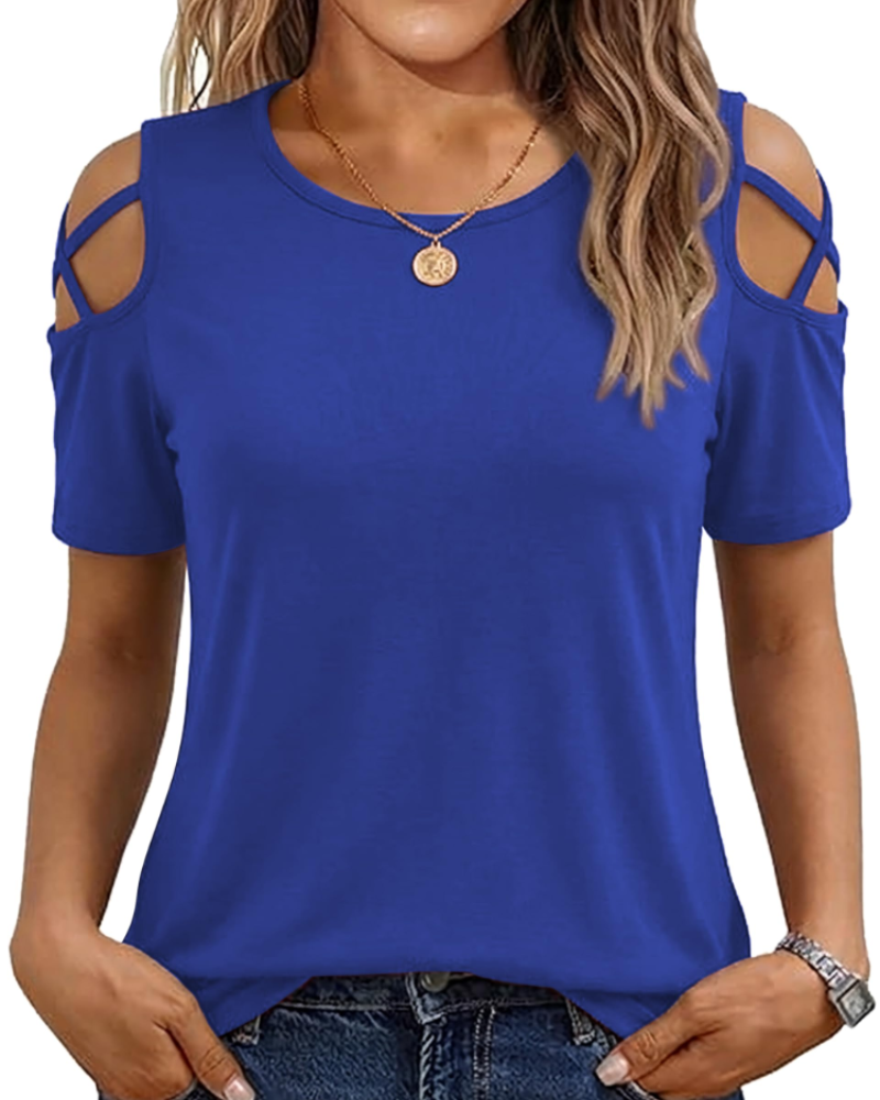 Vina top dames – T-shirt met blote schouders, vloeiende high-low pasvorm en trendy zomerstijl