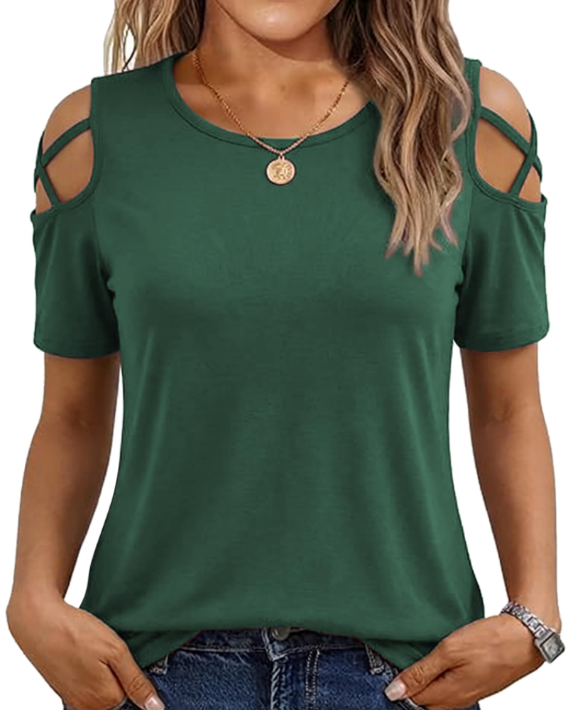 Vina top dames – T-shirt met blote schouders, vloeiende high-low pasvorm en trendy zomerstijl