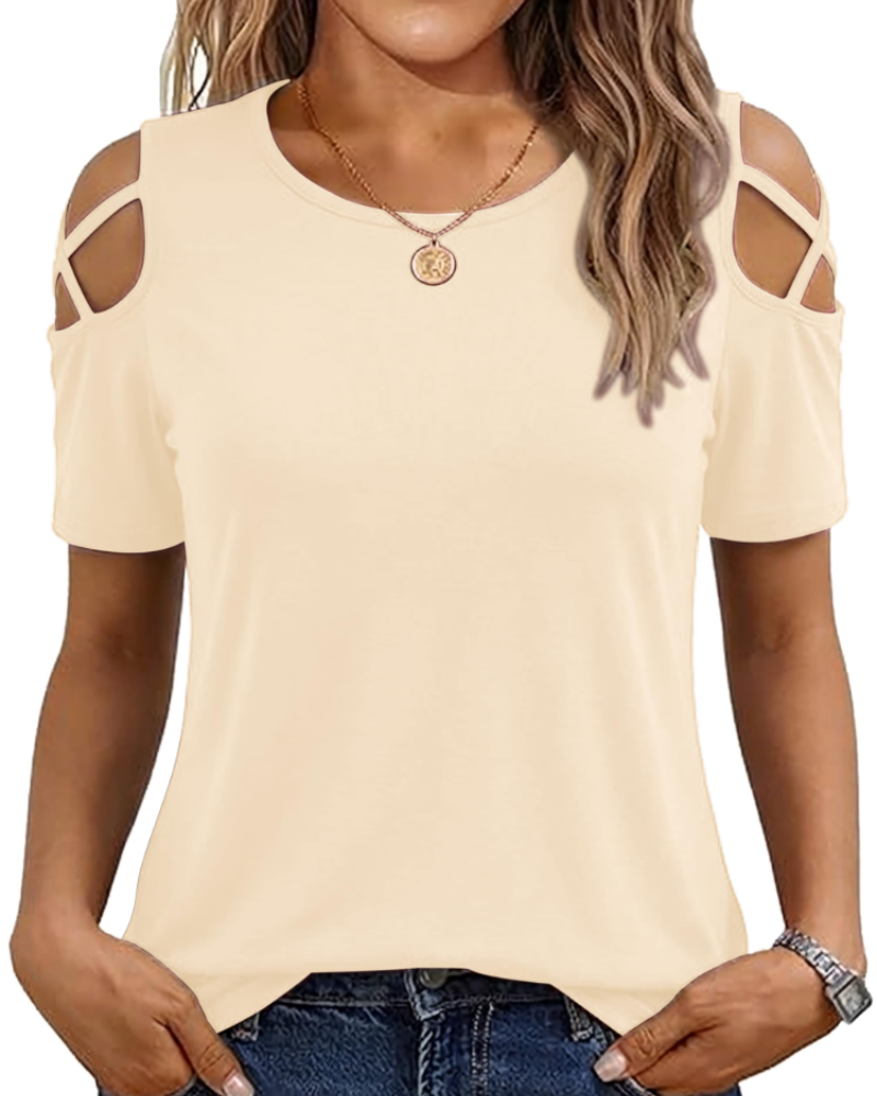 Vina top dames – T-shirt met blote schouders, vloeiende high-low pasvorm en trendy zomerstijl