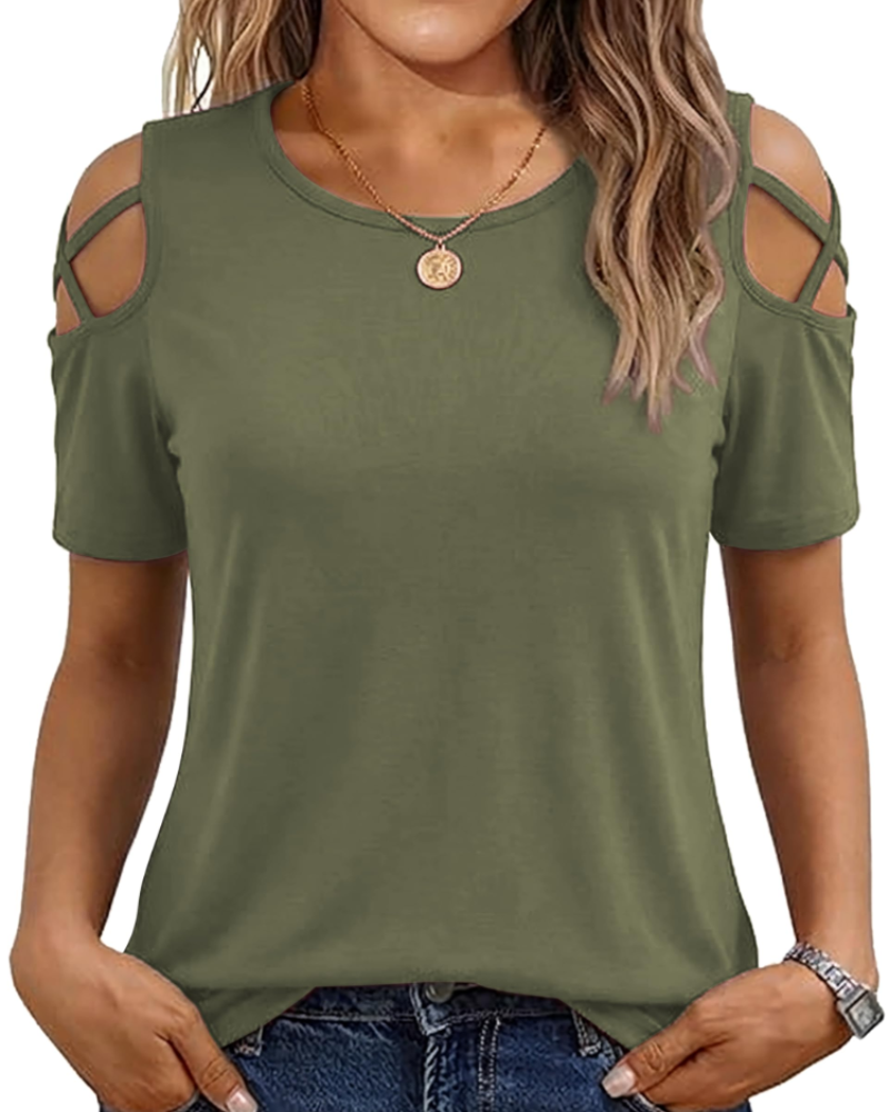 Vina top dames – T-shirt met blote schouders, vloeiende high-low pasvorm en trendy zomerstijl
