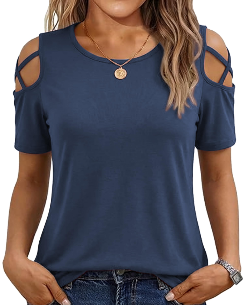 Vina top dames – T-shirt met blote schouders, vloeiende high-low pasvorm en trendy zomerstijl