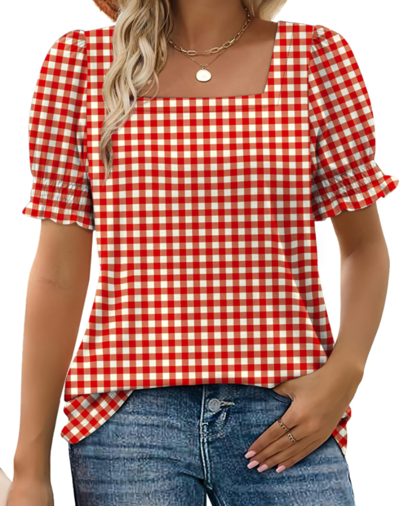 Vira Top Femme – T-shirt med firkantet hals og flæseærmer, elegant sommerpasform