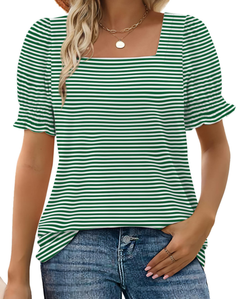 Vira Top Femme – T-shirt med firkantet hals og flæseærmer, elegant sommerpasform
