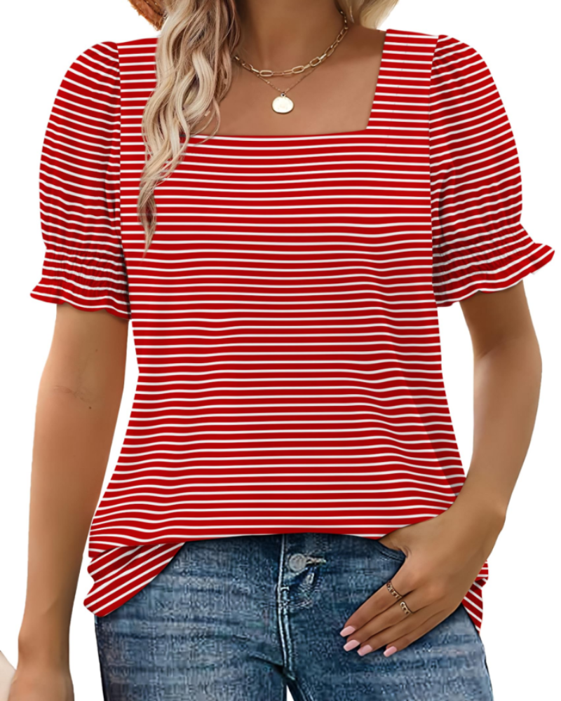 Vira Top Femme – T-shirt med firkantet hals og flæseærmer, elegant sommerpasform