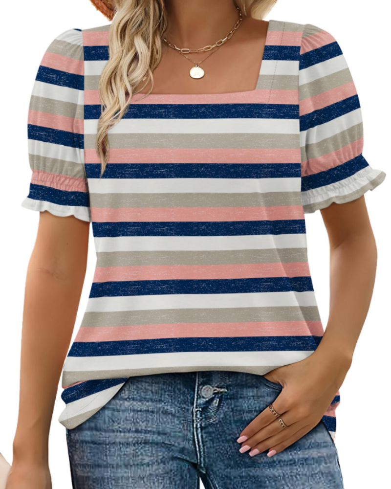 Vira Top Femme – T-shirt med firkantet hals og flæseærmer, elegant sommerpasform
