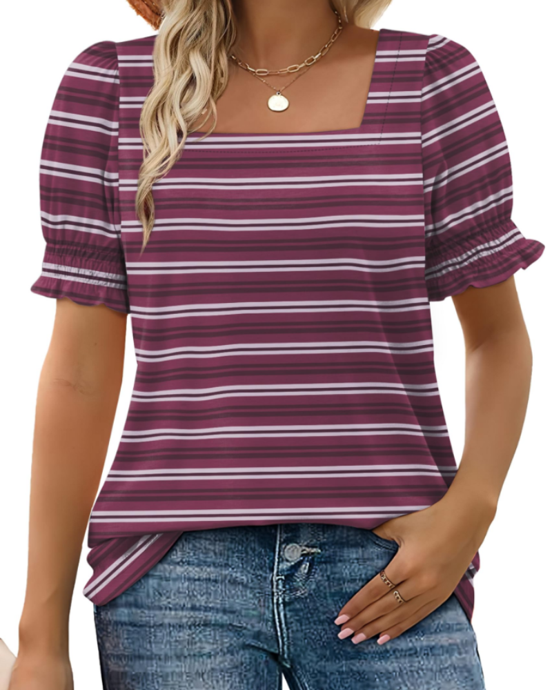 Vira Top Femme – T-shirt med firkantet hals og flæseærmer, elegant sommerpasform
