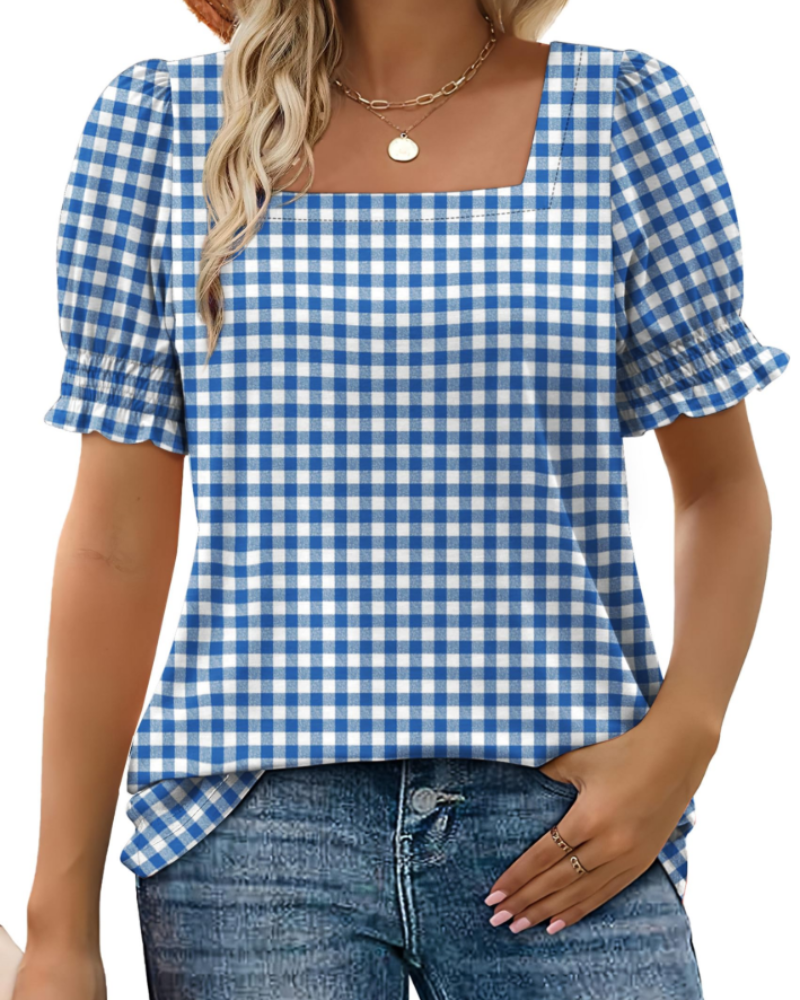 Vira Top Femme – T-shirt med firkantet hals og flæseærmer, elegant sommerpasform