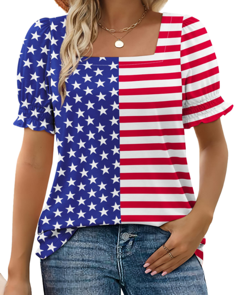 Vira Top Femme – T-shirt med firkantet hals og flæseærmer, elegant sommerpasform