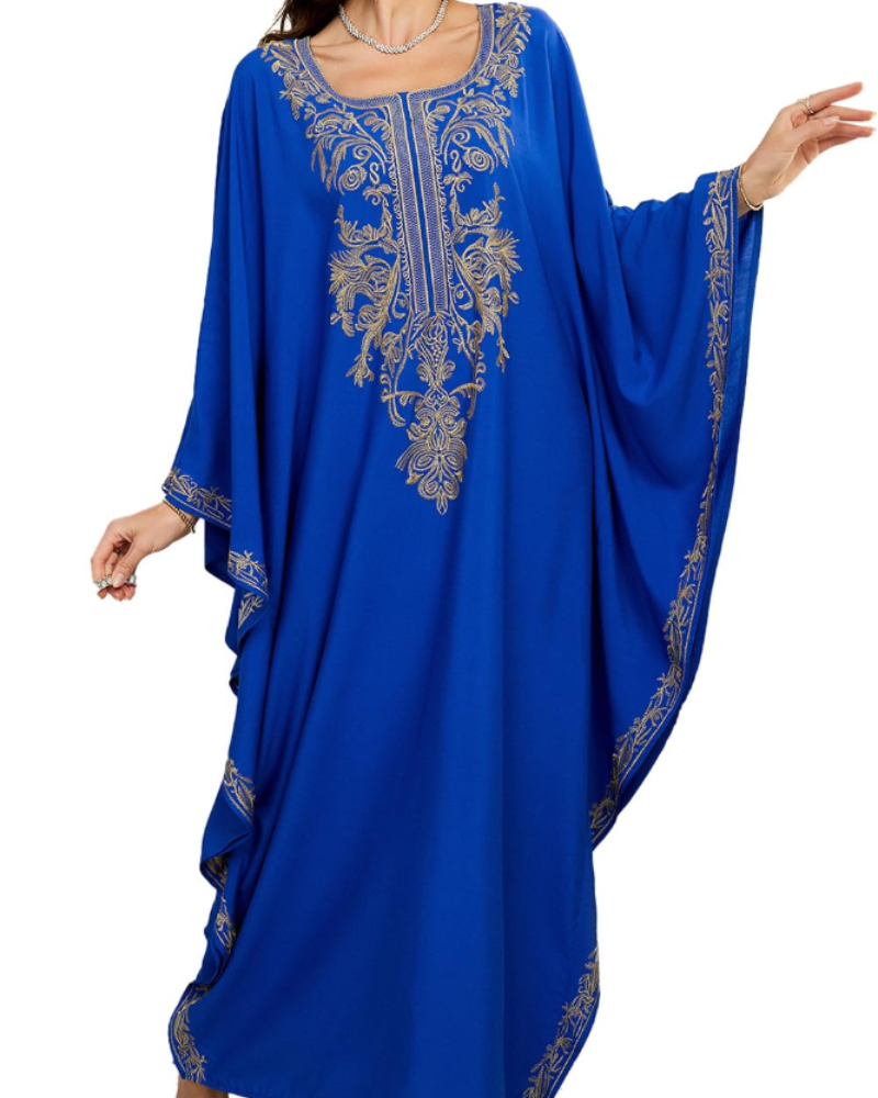 Vestido Kaftan Boémio Gwendolyn para Mulher – Vestido de Praia Bordado Oversize Tamanho Único