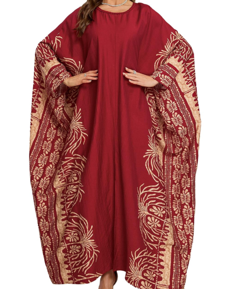 Isadora Kaftan Bohème Mulher – Vestido de Praia Oversize Bordado Estilo Resort