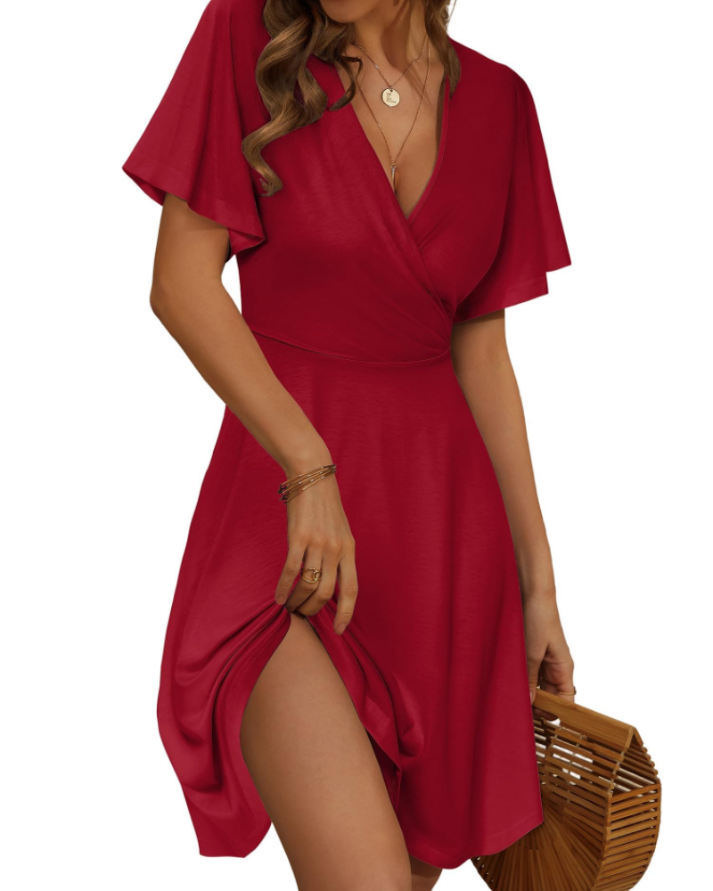Vestido Marissa para Mulher – Vestido Midi Floral com Decote em V e Mangas com Folhos