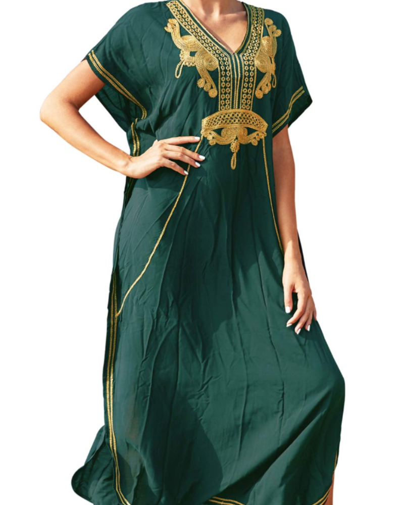 Vestido Kaftan Boémio Gwendolyn para Mulher – Vestido de Praia Bordado Oversize Tamanho Único