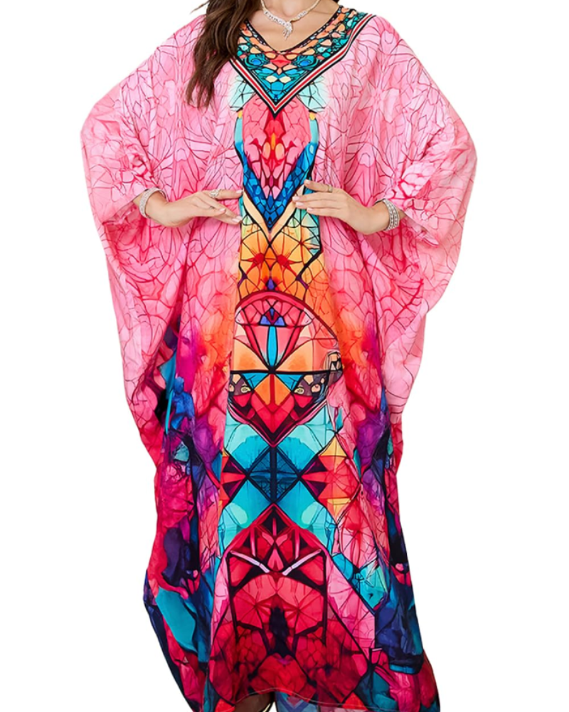 Celestine Kaftan-kjole til kvinder – Let oversized strandkjole i boheme-stil, one size