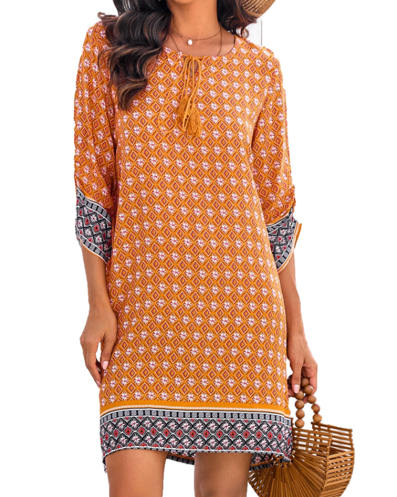 Vestido Túnica Boémia para Mulher Eleanor – Vestido com Decote em V em Viscose com Mangas 3/4 Estampado