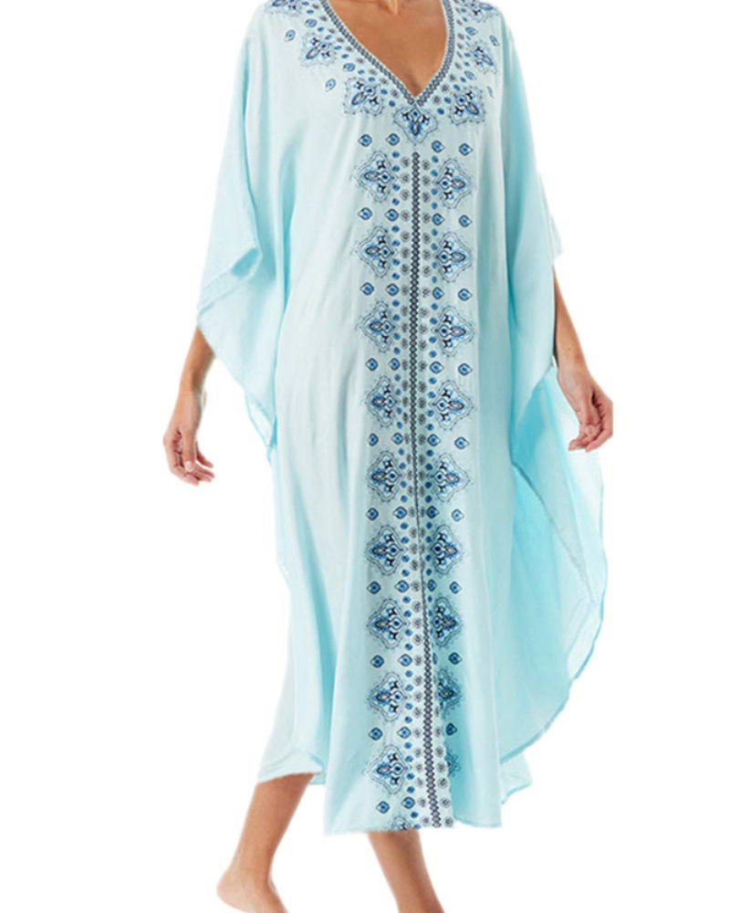 Vestido Kaftan Boémio Gwendolyn para Mulher – Vestido de Praia Bordado Oversize Tamanho Único
