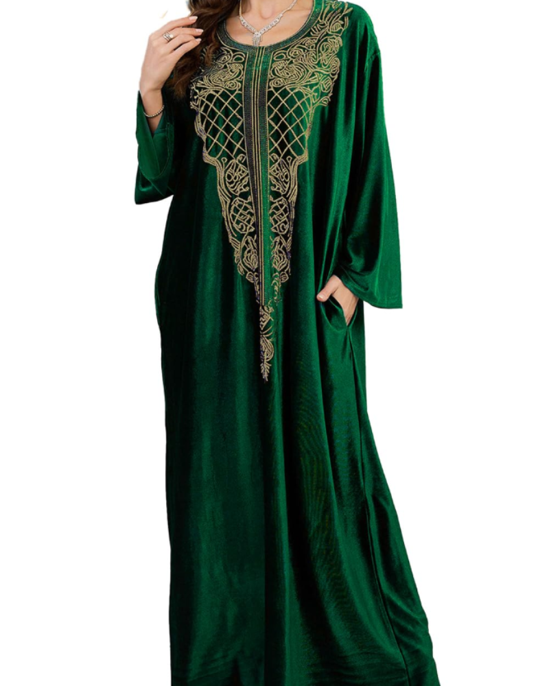 Isadora Kaftan Bohème Mulher – Vestido de Praia Oversize Bordado Estilo Resort