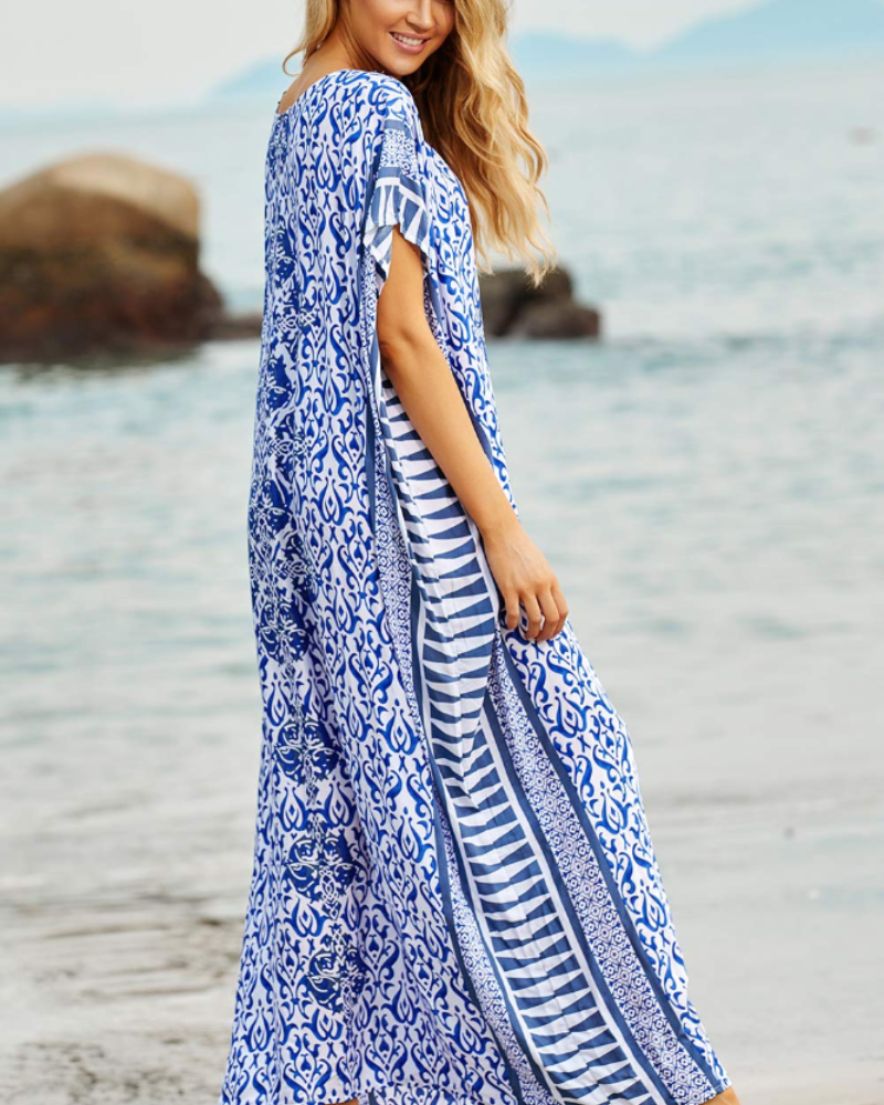 Isadora Kaftan Bohème Mulher – Vestido de Praia Oversize Bordado Estilo Resort