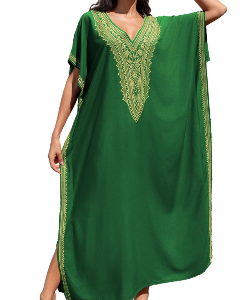 Vestido Kaftan Boémio Gwendolyn para Mulher – Vestido de Praia Bordado Oversize Tamanho Único
