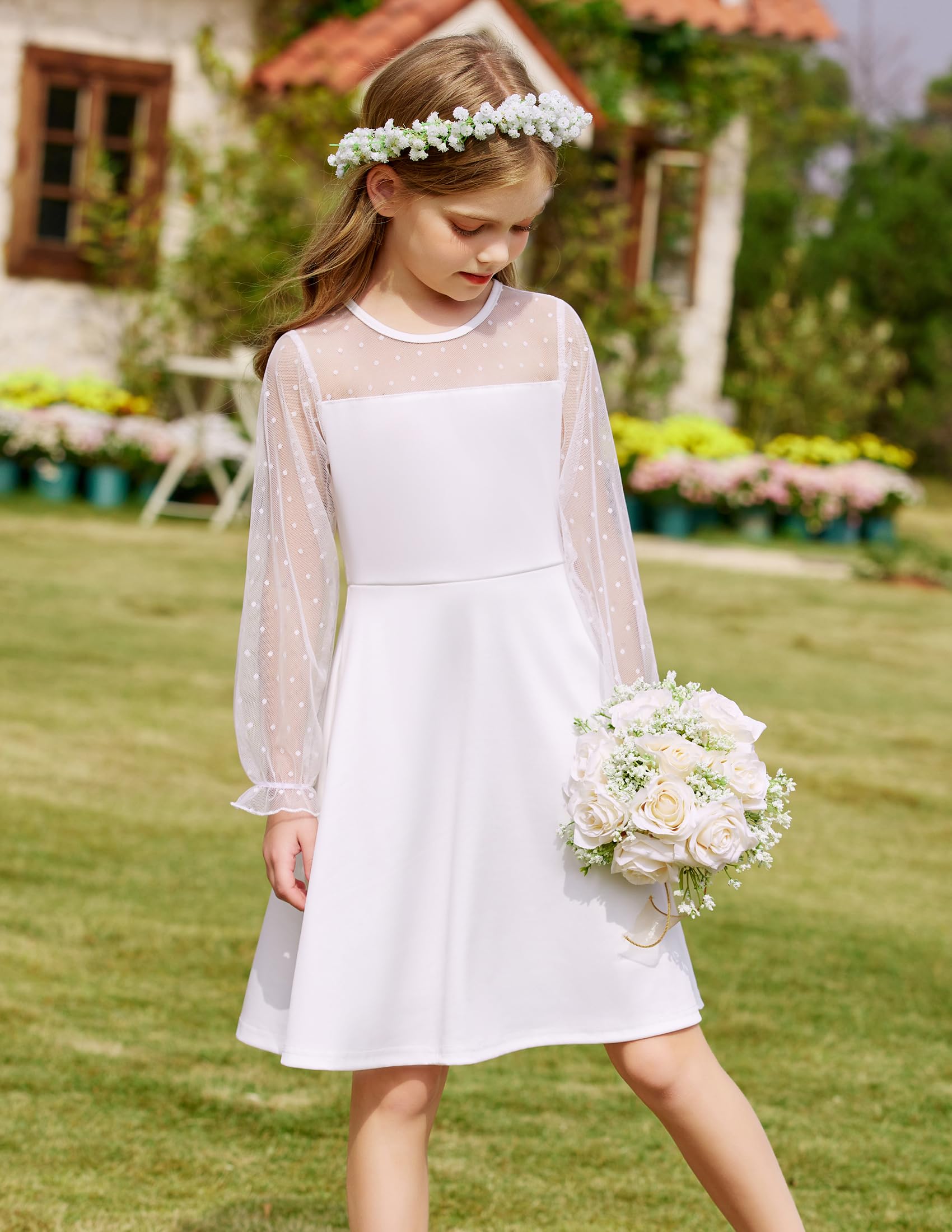 Aishi Mädchenkleid – Lange Mesh-Ärmel, A-Linien Schnitt & Hohe Taille mit Taschen