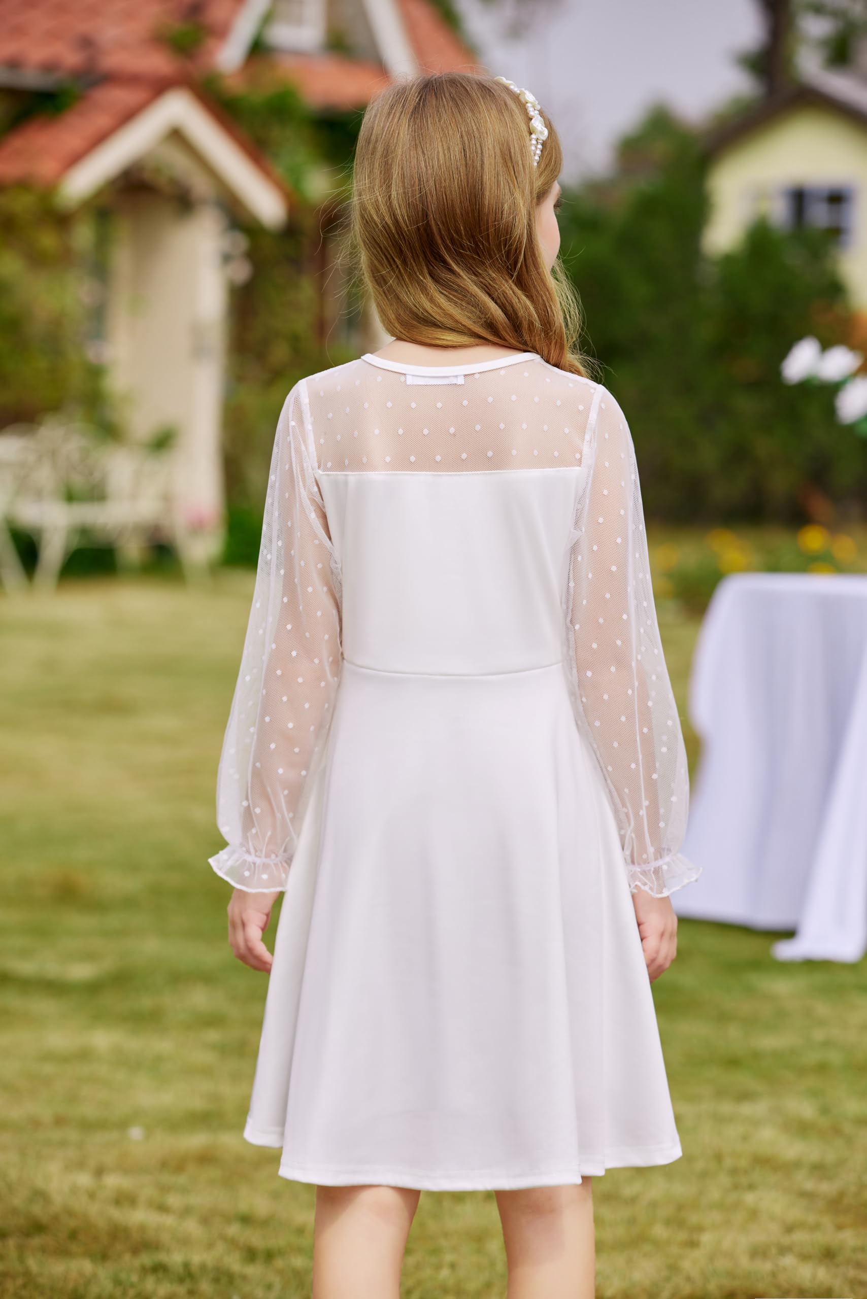 Aishi Mädchenkleid – Lange Mesh-Ärmel, A-Linien Schnitt & Hohe Taille mit Taschen