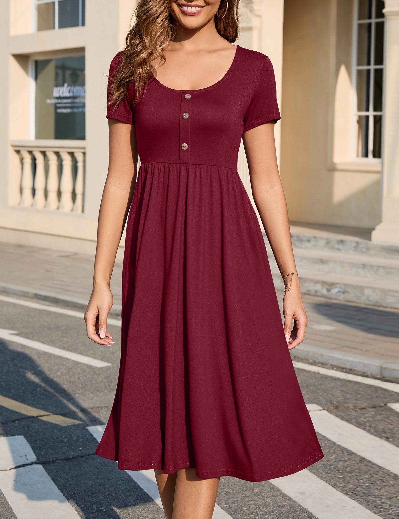 Rochie Maloi pentru femei – guler rotund, croială evazată midi și talie elastică cu buzunare, vară