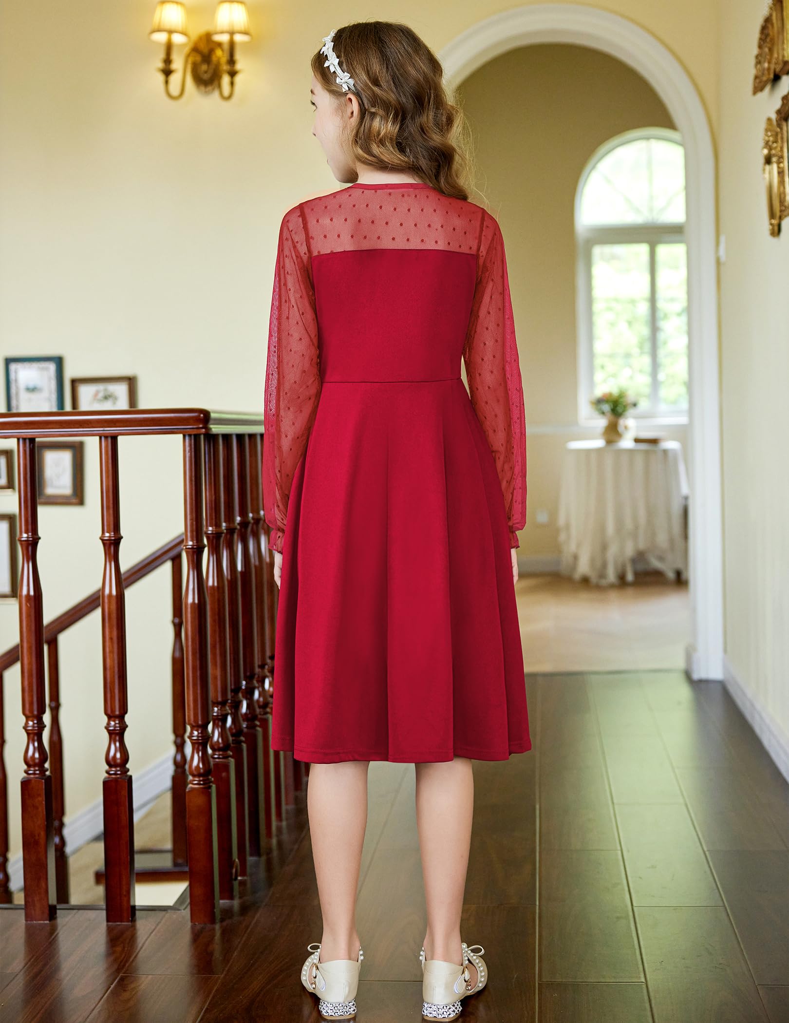 Aishi Mädchenkleid – Lange Mesh-Ärmel, A-Linien Schnitt & Hohe Taille mit Taschen