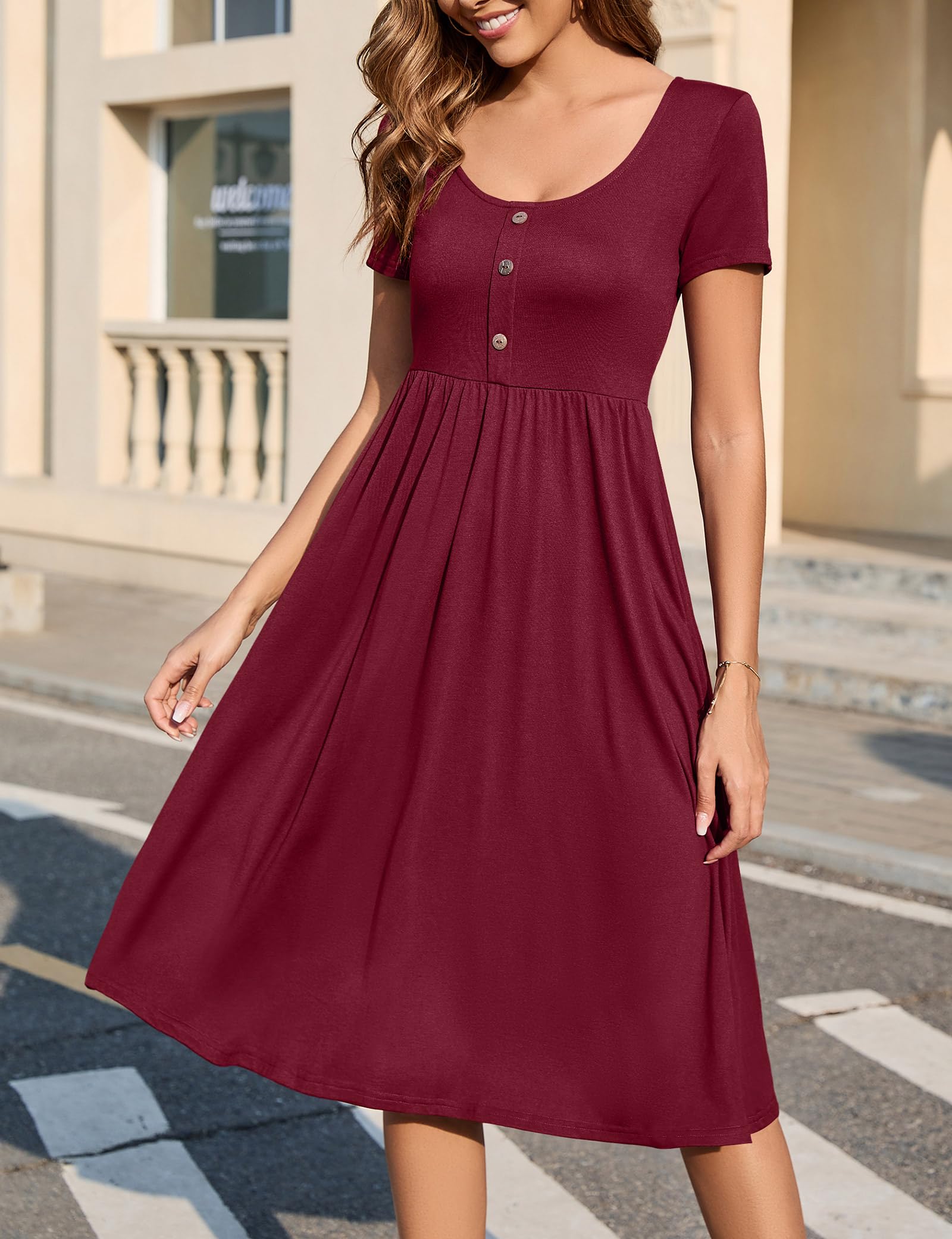 Rochie Maloi pentru femei – guler rotund, croială evazată midi și talie elastică cu buzunare, vară