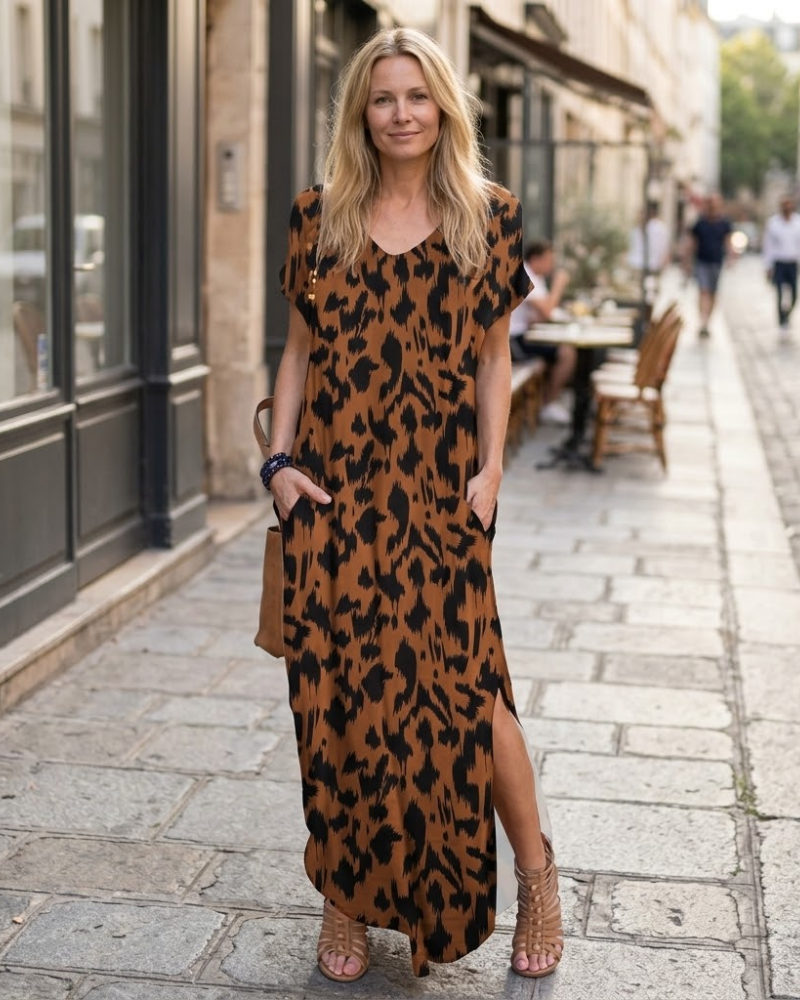 Julie Maxi Dress for Women – Long V-Neck Split Casual Summer Dress, Flowing and Elegant