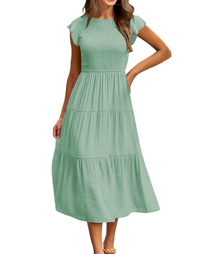 Plinky Robe Femme – Robe Été Volants Taille Élastique A-Line Mi-Longue