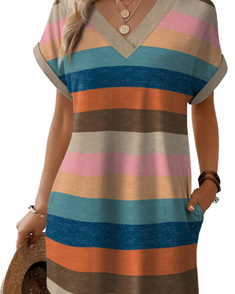 T-shirt vestido Brianna para mulher – vestido de verão com decote em V, corte amplo e bolsos