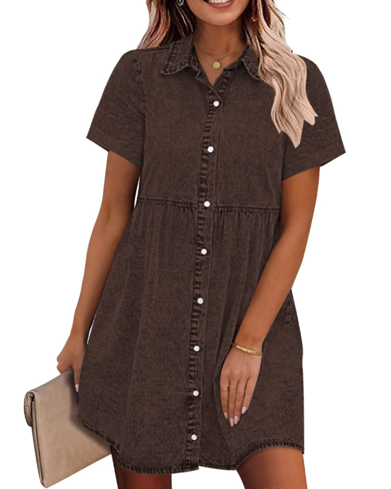Vestito Camicia Donna in Denim Emma – Vestito Babydoll con Bottoni e Volant Sovrapposti