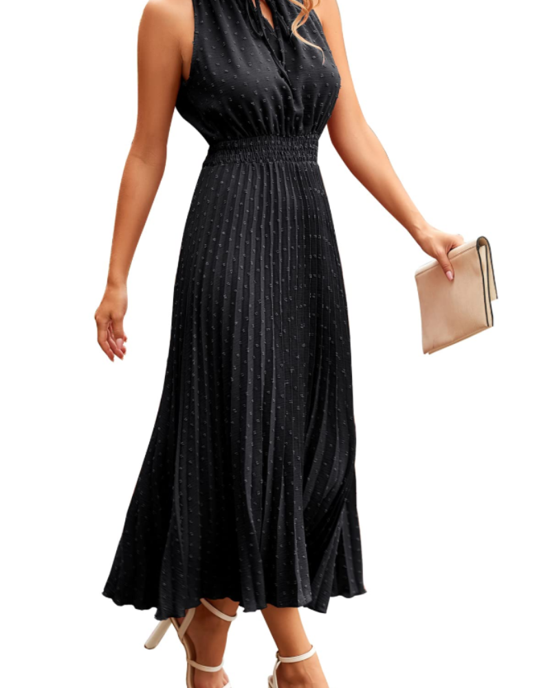 Ovie Robe Midi Femme Été – Col V Plumetis Volants Sans Manches