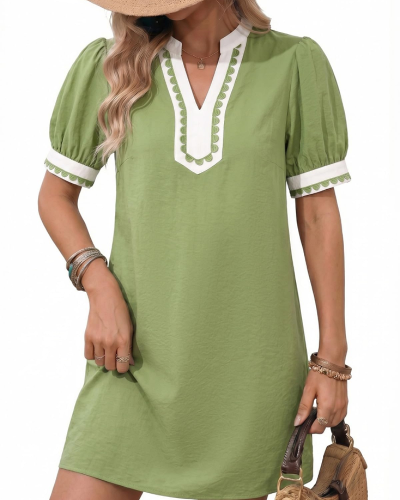 Charlotte Boheemse Damesjurk – Zomerjurk met V-hals, Bloemenprint en Pofmouwen