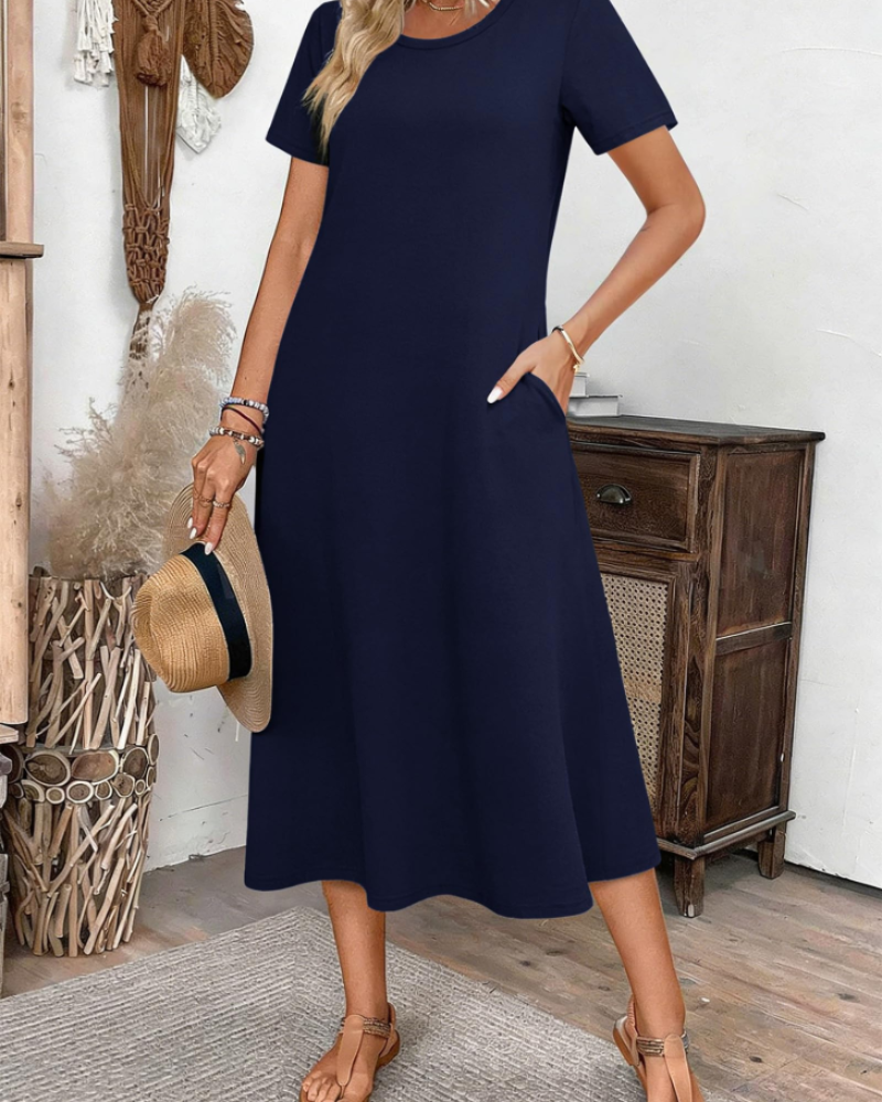 Briony Robe Midi Fleurie Femme – Robe Col Rond Manches Courtes Coupe Ample