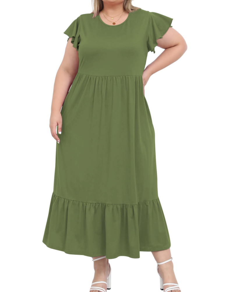 Hazel Damen Langkleid Große Größe – Kurze Ärmel & Taschen