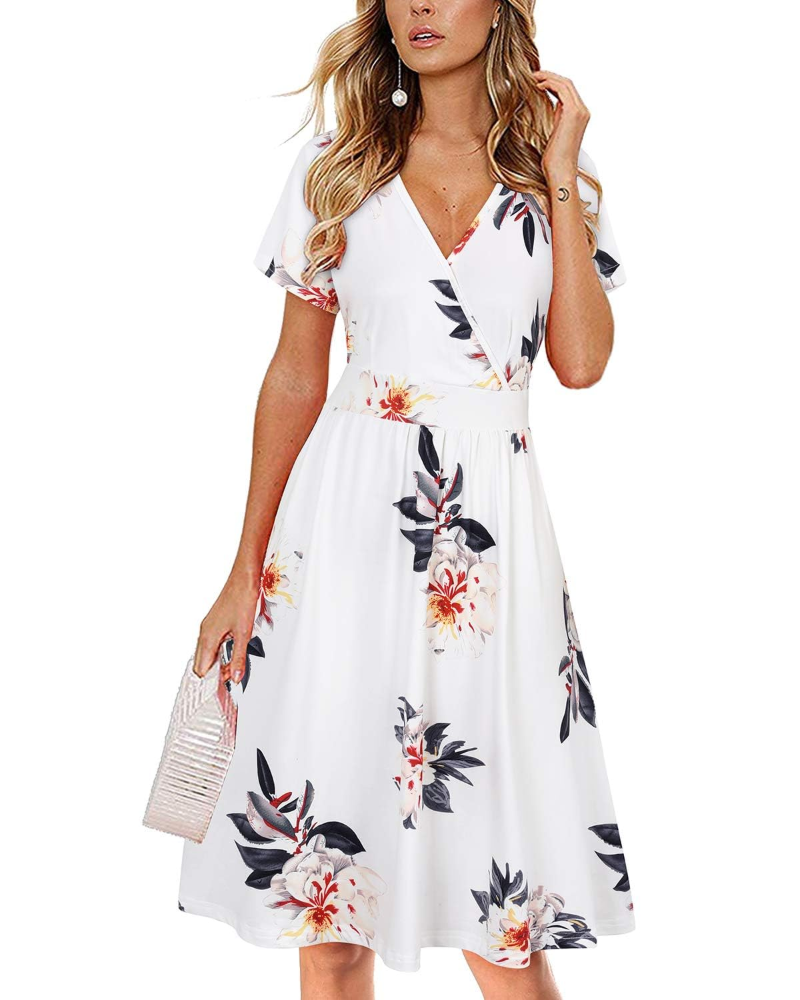 Sophia Robe Femme Été – Cache-Cœur Col V Longueur Genou avec Poches