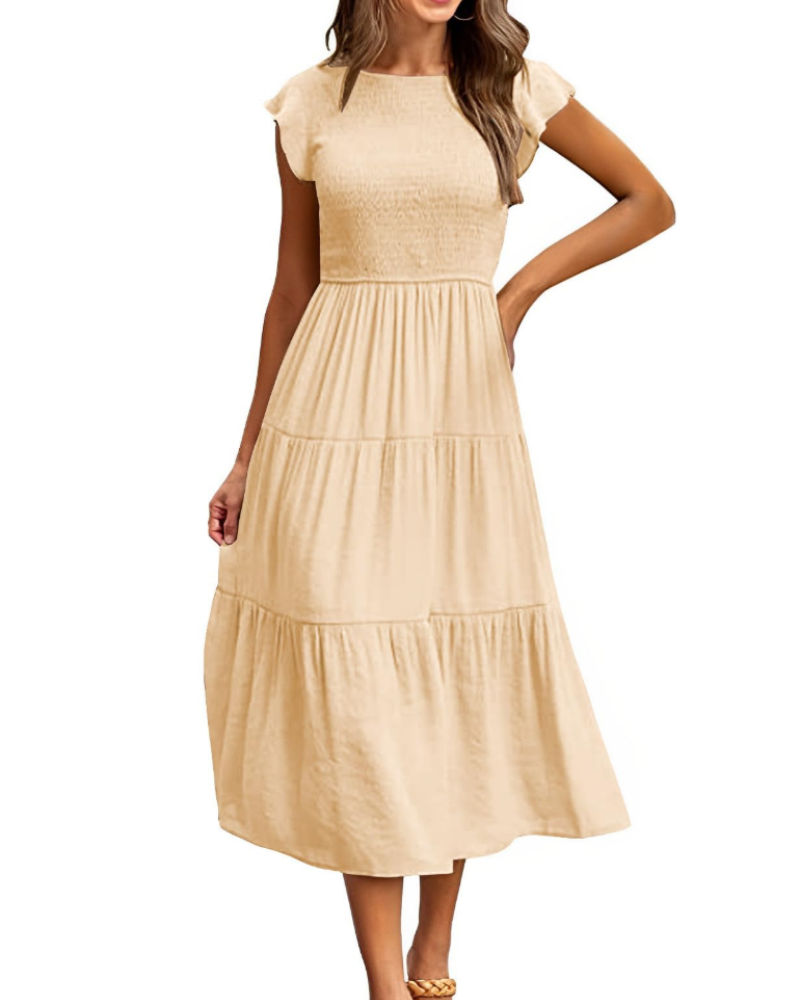 Plinky Robe Femme – Robe Été Volants Taille Élastique A-Line Mi-Longue