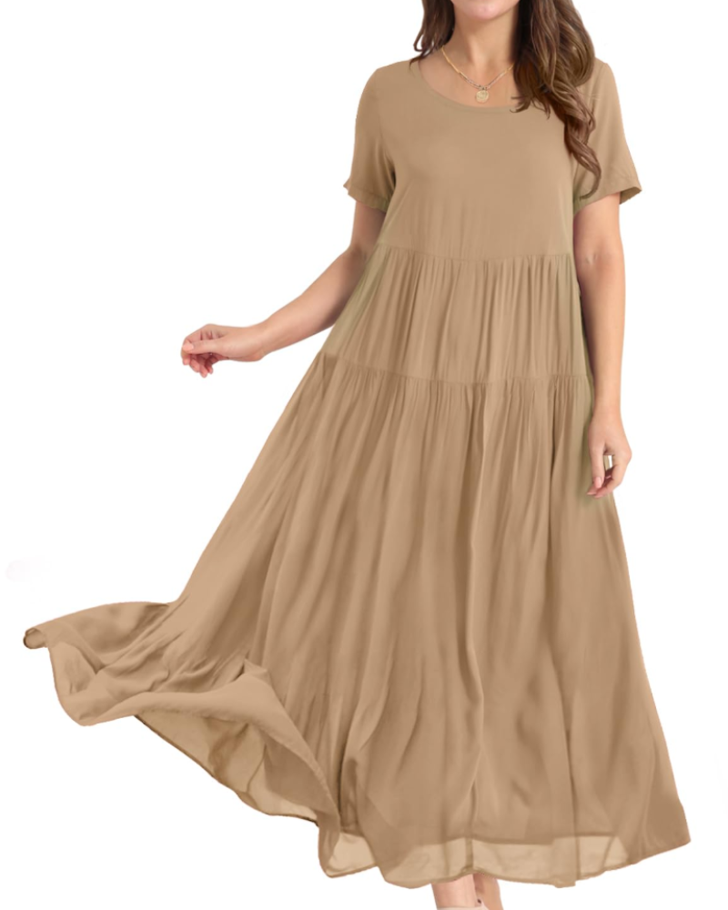 Rina Maxi Dress for Women – Bohemian Floral Cotton Dress with Round Neck & Pockets Summer