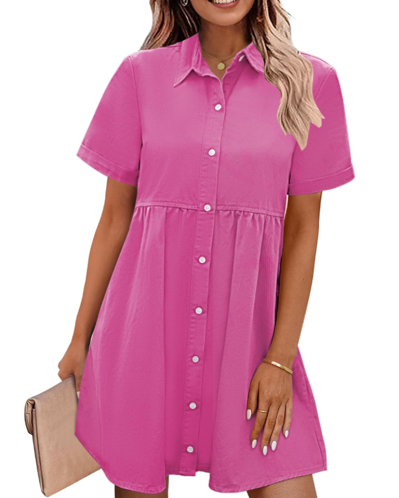 Vestito Camicia Donna in Denim Emma – Vestito Babydoll con Bottoni e Volant Sovrapposti