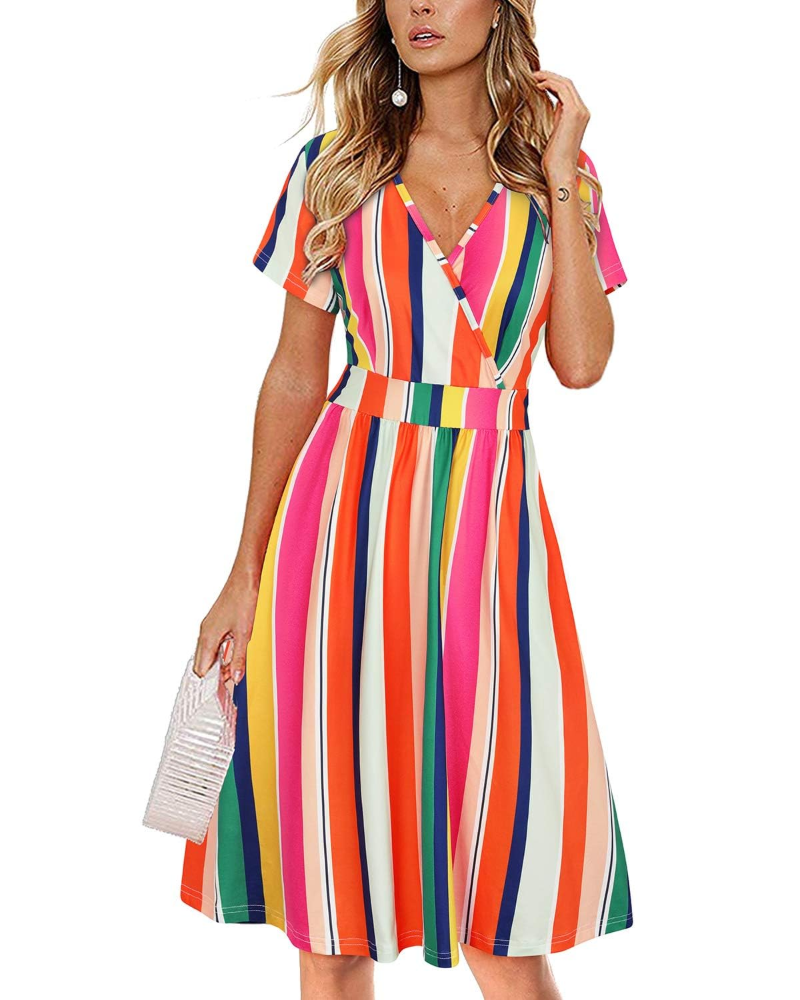 Sophia Robe Femme Été – Cache-Cœur Col V Longueur Genou avec Poches