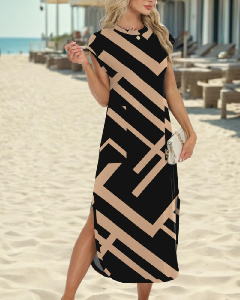 Aubrey Maxikleid für Damen Sommer – Ärmellos, Rundhalsausschnitt & Taschen