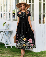 Rochie maxi boemă Olivia pentru femei – rochie lungă cu flori, croială A, cu buzunare