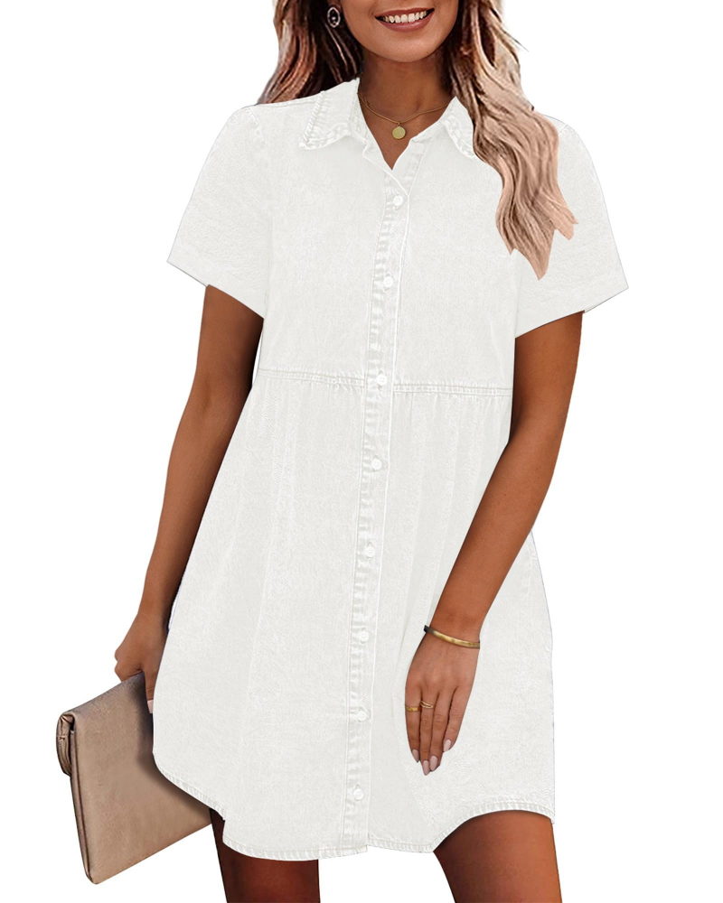 Vestito Camicia Donna in Denim Emma – Vestito Babydoll con Bottoni e Volant Sovrapposti