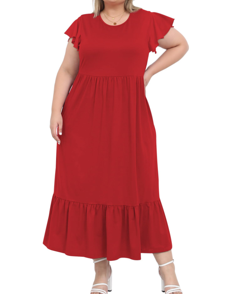 Hazel Damen Langkleid Große Größe – Kurze Ärmel & Taschen