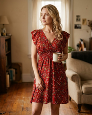 Chloé Mini-mekko Naisille – Kukallinen Sifonkimekko V-päänti Volantit Hihaton