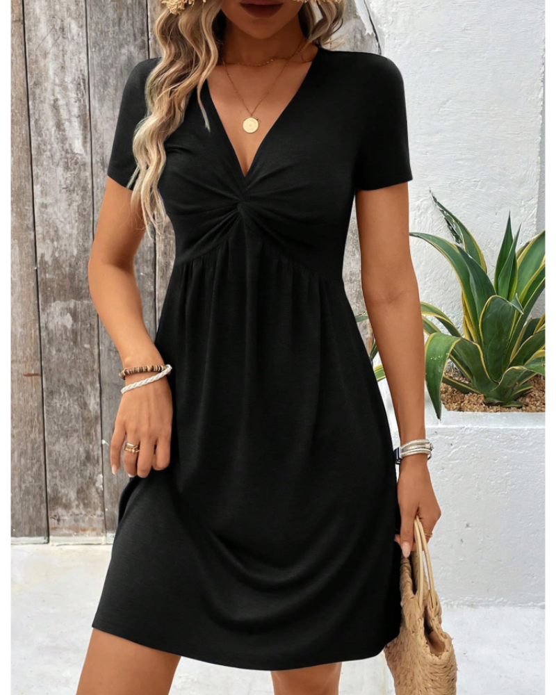 Quinn Bademantel Mini Damen Sommer – V-Ausschnitt Kurzarm Hohe Taille