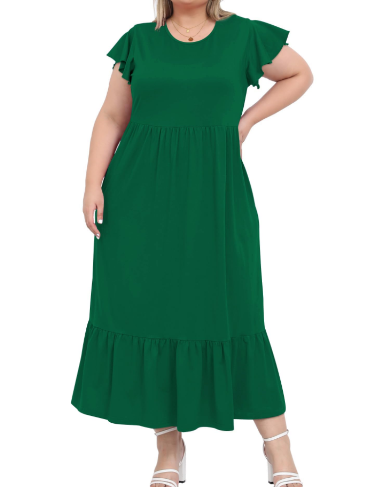 Hazel Damen Langkleid Große Größe – Kurze Ärmel & Taschen
