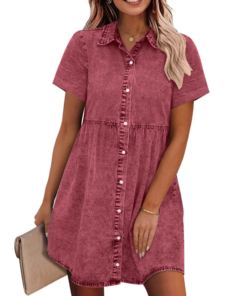 Vestito Camicia Donna in Denim Emma – Vestito Babydoll con Bottoni e Volant Sovrapposti