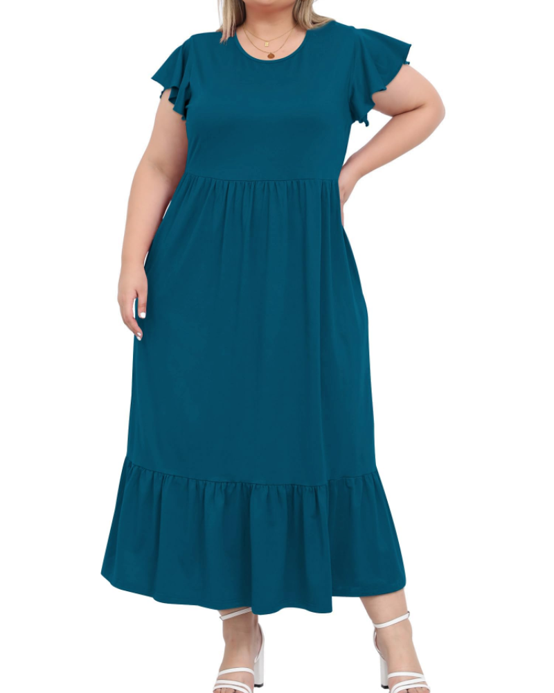 Hazel Damen Langkleid Große Größe – Kurze Ärmel & Taschen