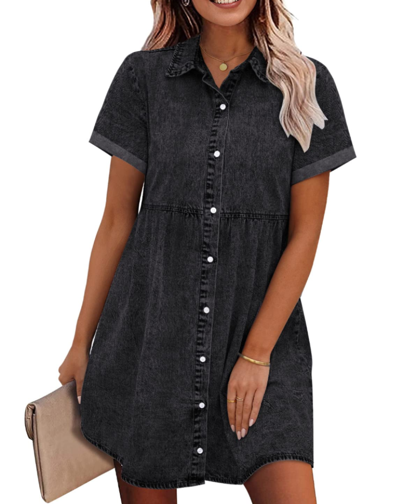 Vestito Camicia Donna in Denim Emma – Vestito Babydoll con Bottoni e Volant Sovrapposti